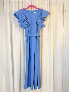 Gianni Bini GB girls blue ruffle jumpsuit dress pants bow pageant wedding sz 8 Y
